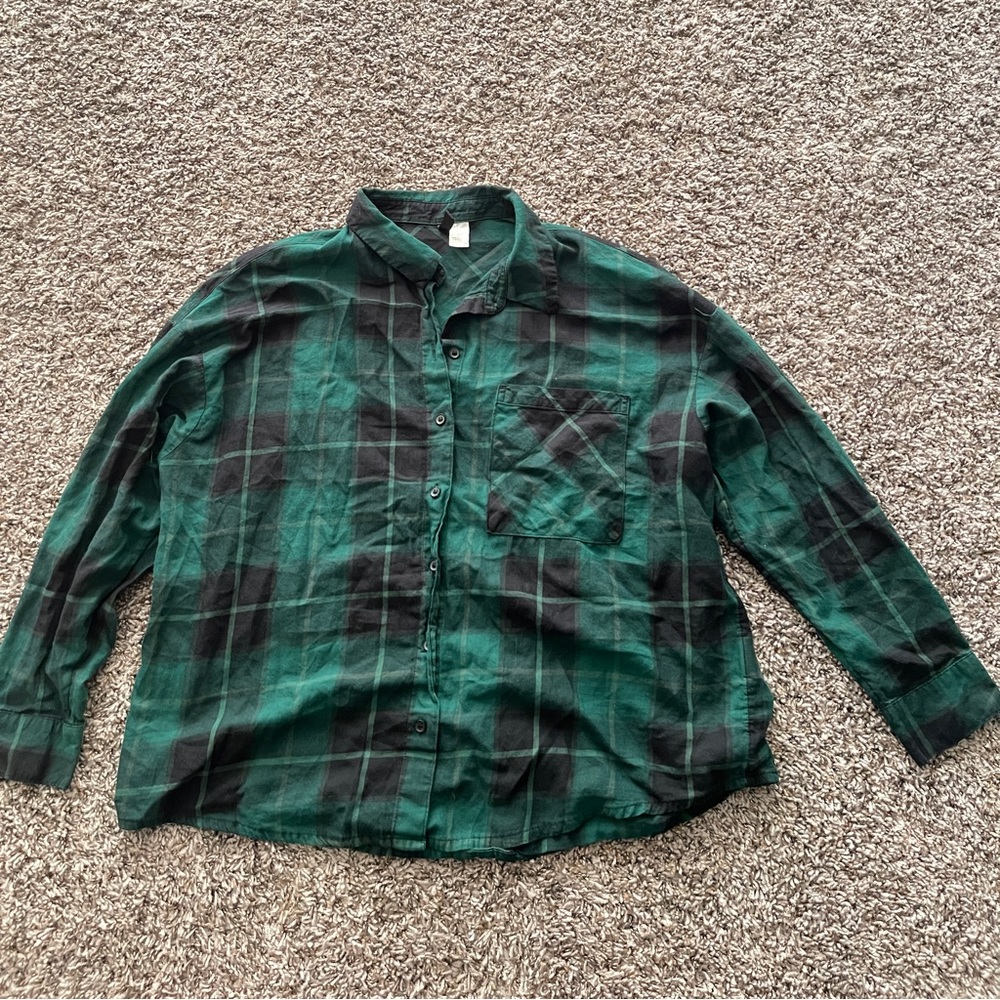 Divided By H&M Men’s Long Sleeve Flannel Green Plaid Shirt Size Medium